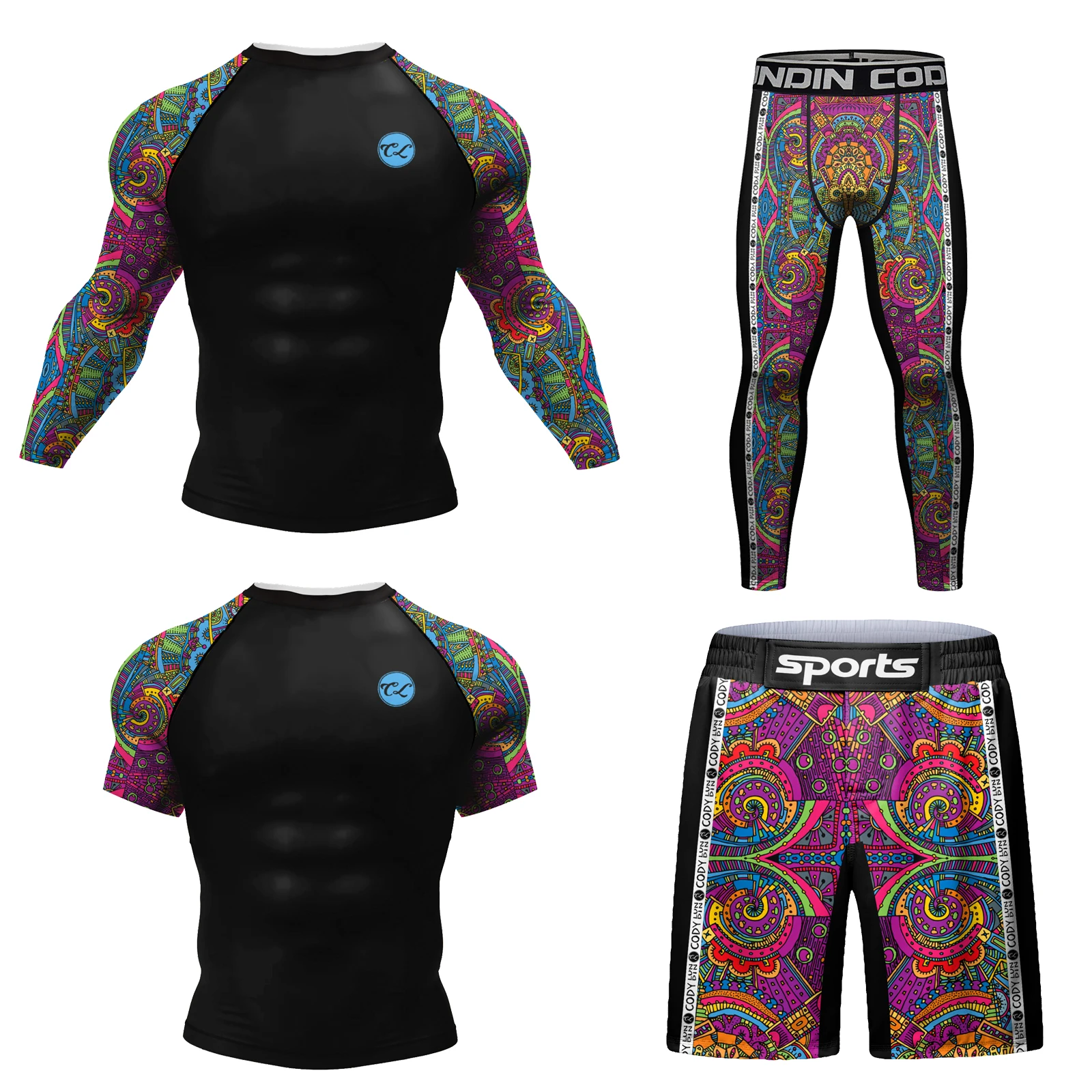Cody Lundin Men\'s Compression Boxing Set Tracksuit jiu jitsu Bjj Rashguard Training Sportsuit Male Sublimation Fightwear Kits