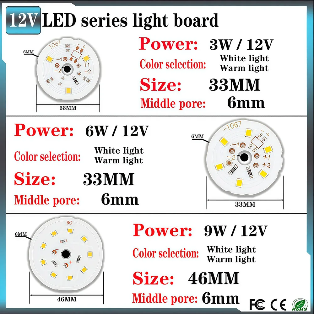 5PCS DC12V 3W 6W 9W 12W 15W 18W 24W Round LED Light Board White Warm White For Downlight Spotlight DIY Lamp Replacement Panel