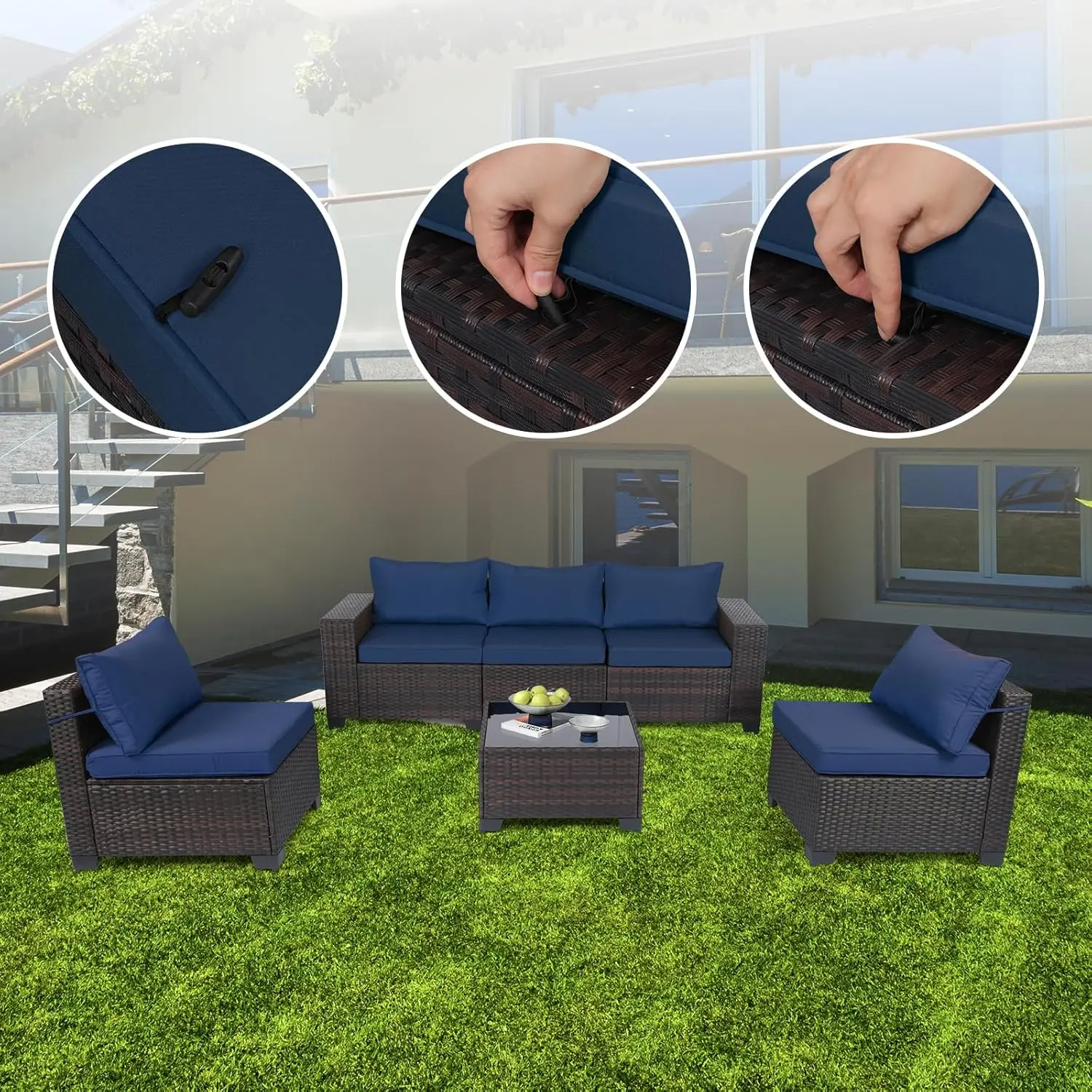 Outdoor Patio Furniture Sets,Rattan Conversation Sectional Set,Manual Weaving Wicker Patio Sofa