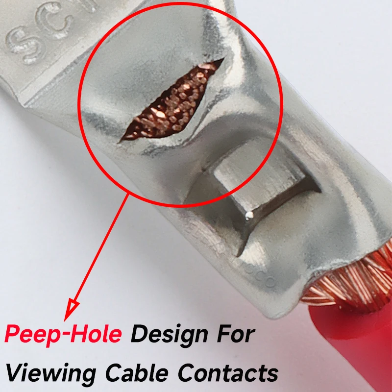 10Pcs S50-8/10/12 Tinned Copper Cable Lugs Heavy Duty Wire Ends Battery Ring Crimp Terminals Connectors With Heat Shrink Tubing