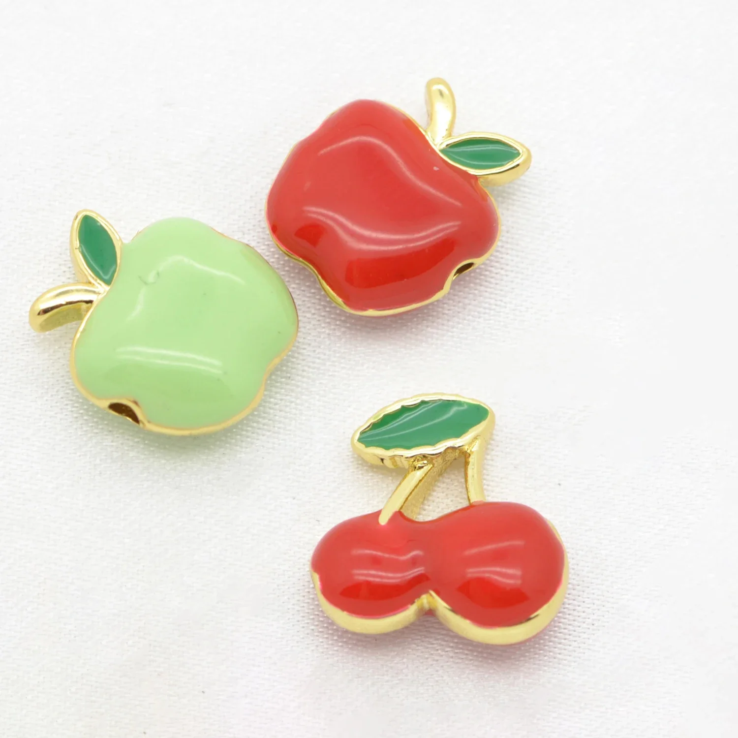 Jewelry Making Accessories Enamel Cherry Apple Beads DIY Bracelet Making Kit Sweet Colorful Loose Beads Wholesale 6 Pieces