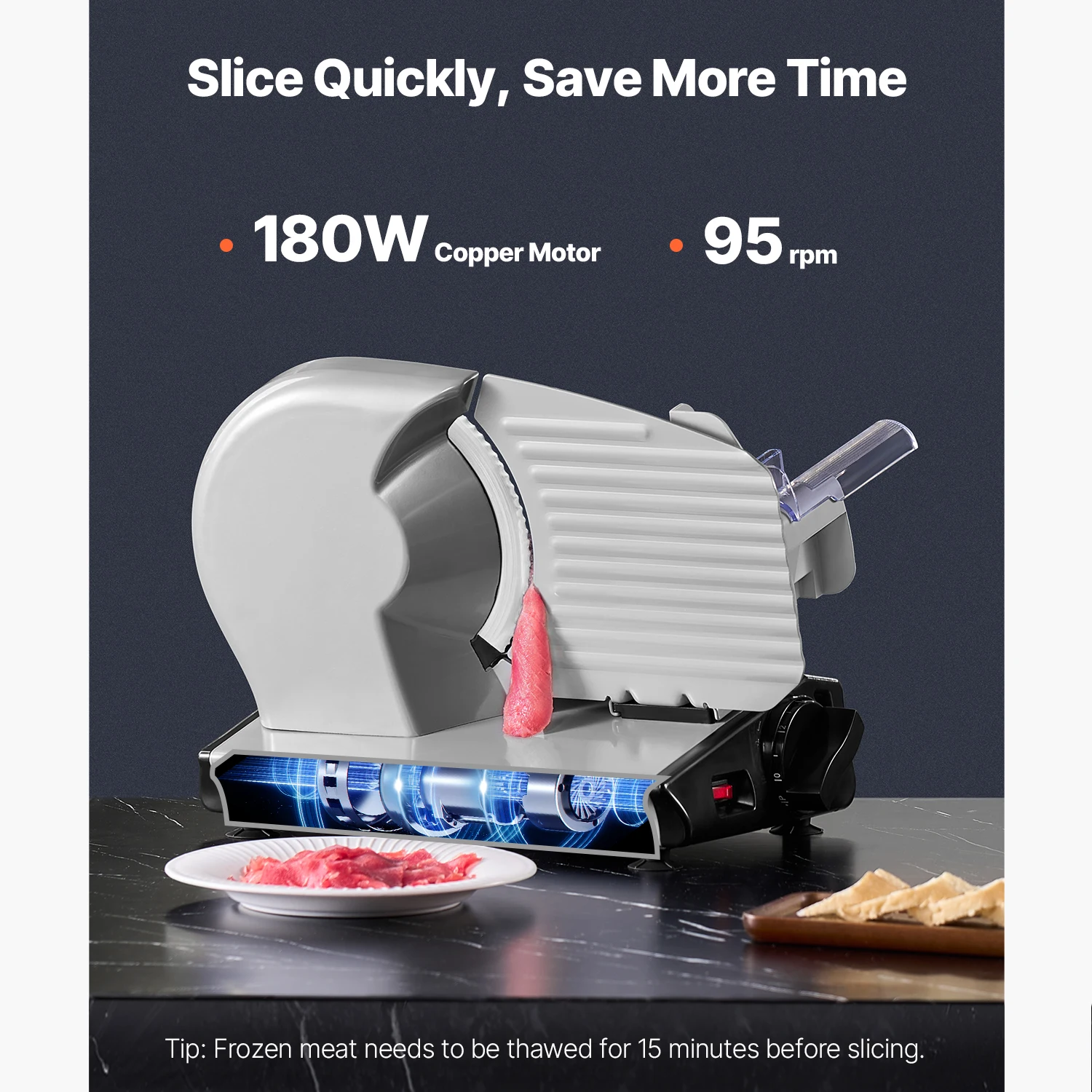 SucceBuy Affettatrice per carne Affettatrice elettrica per alimenti Deli Taglierina per carne con 2 lame Premium SUS420 Affettatrice per alimenti per carne Pane duro