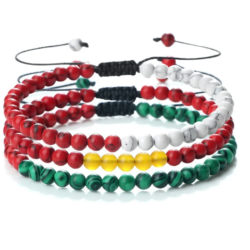 Trendy Country National Flag Color Natural Stone Beads Bracelets for Women Men Adjustable Woven Bracelet Jewelry Friendship Gift