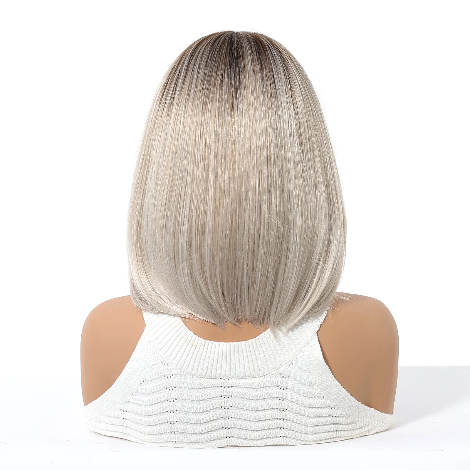 قصيرة مستقيم الدانتيل الاصطناعية خصلات الشعر المستعار أومبير البلاتين شقراء الظلام الجذر شعر مستعار مقاومة للحرارة شعر مستعار تأثيري للنساء الاستخدام اليومي