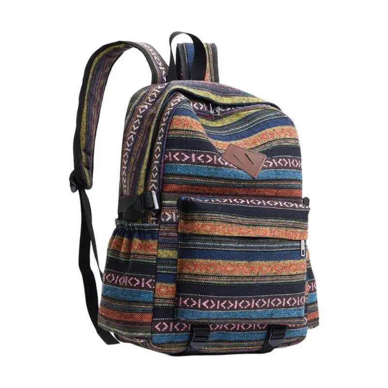 

X5XA Spacious Backpack Ethnic School Bag Canvas Book Bag For Easy Organization