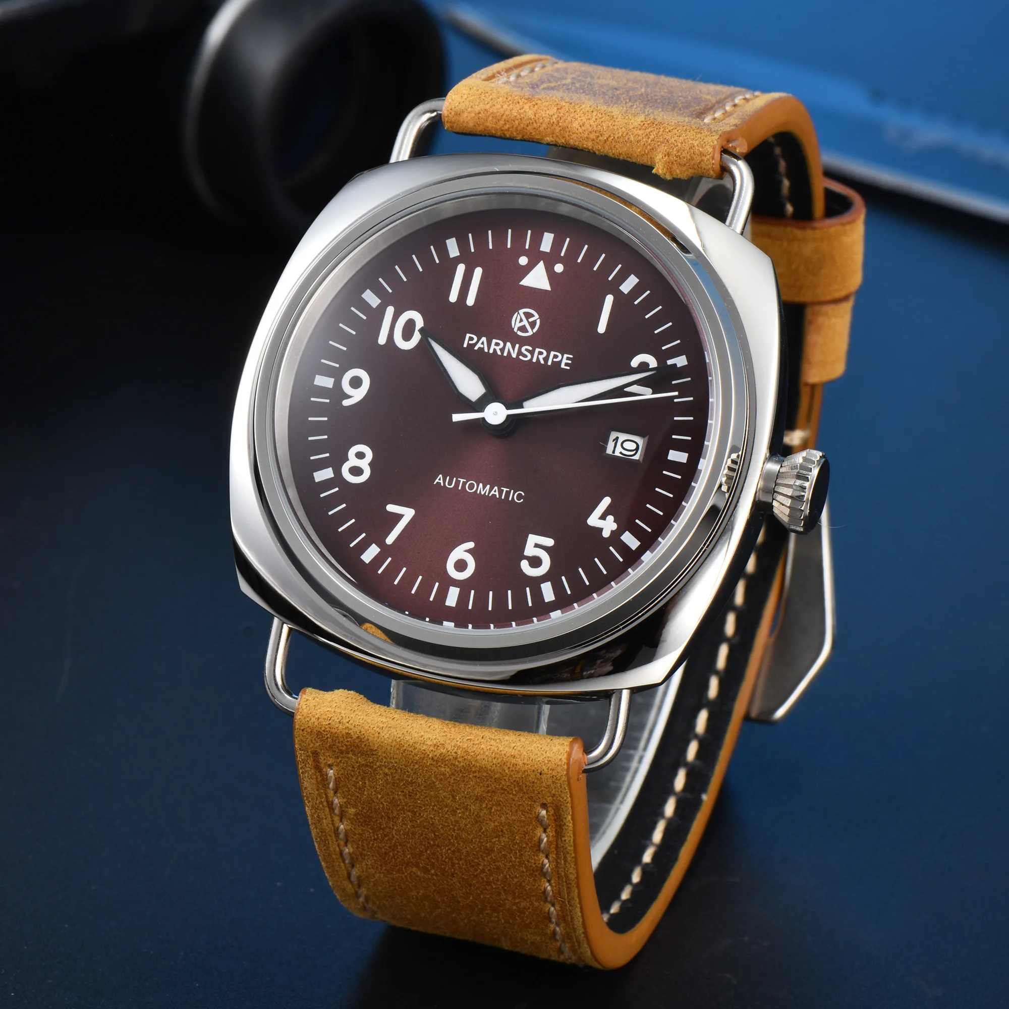 PARNSPPE 44 мм винтажные авиаторы сапфировое стекло NH35 механизм светящийся циферблат полностью автоматические механические часы 100 м водонепроницаемые