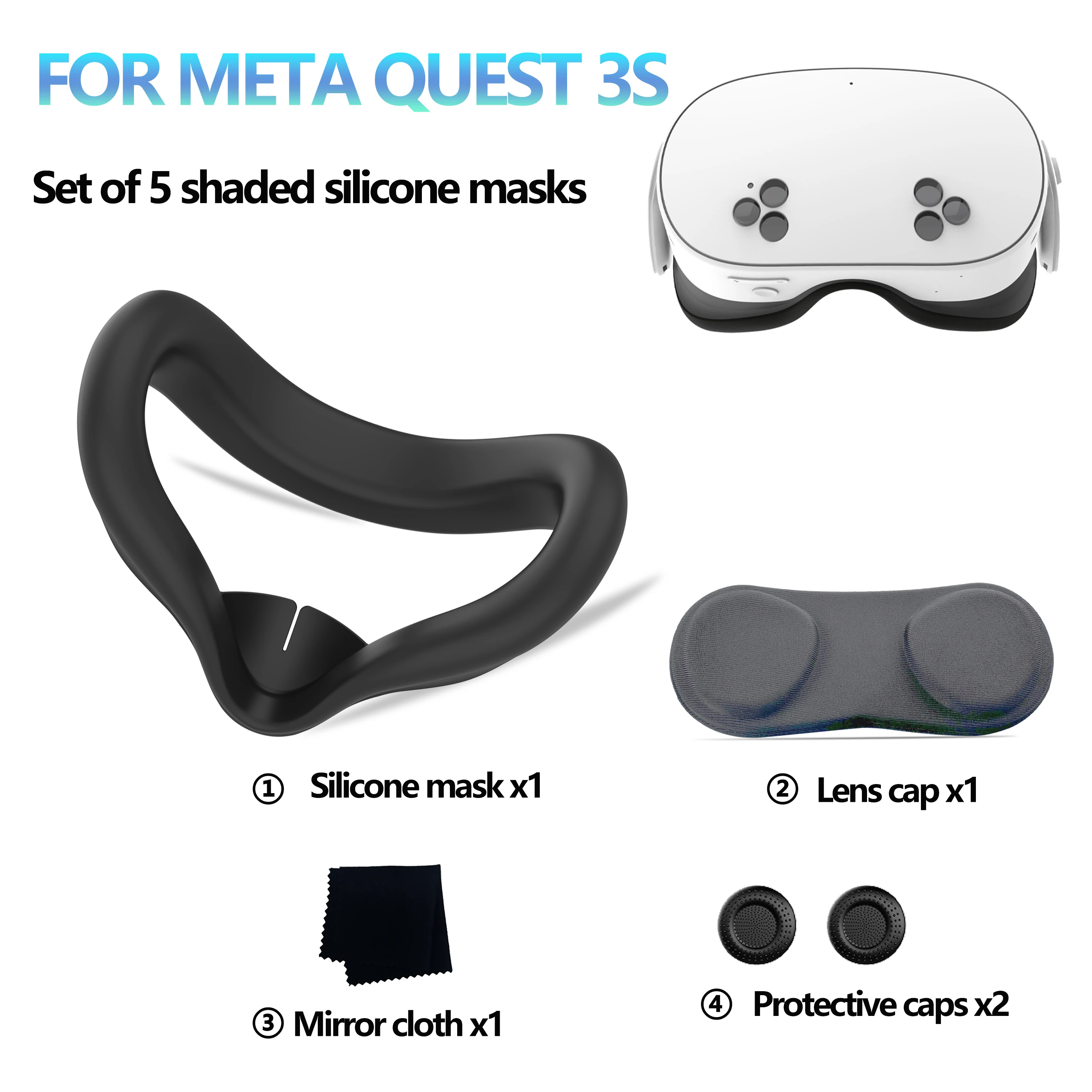

Suitable for Meta quest3S silicone mask, lens cover, joystick cap, lens wipe kit accessories, for quest3S accessories
