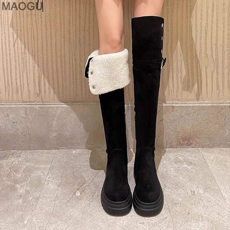 

Maogu 2025 Over The Knee Boots Slim Stretch Fabric Winter Platform Heels Long Boots Sexy Shoes High-heeled Women Sock High Boots