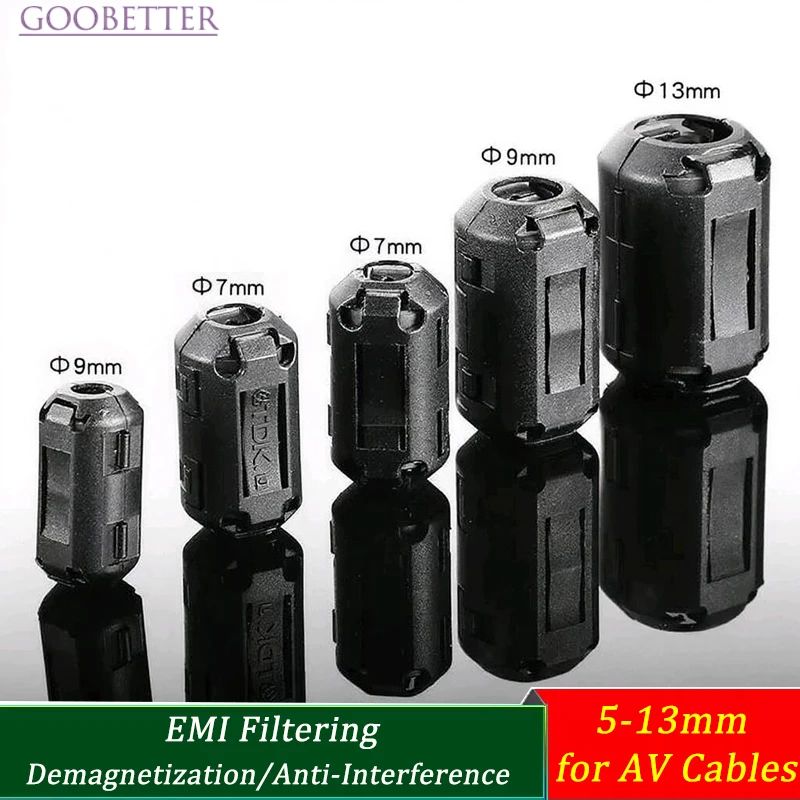 5-13mm Snap-On Ferrite Core EMI Filter for AV Cables - Detachable Clip-On Demagnetizer Ring for Audio/Video Signal Protection