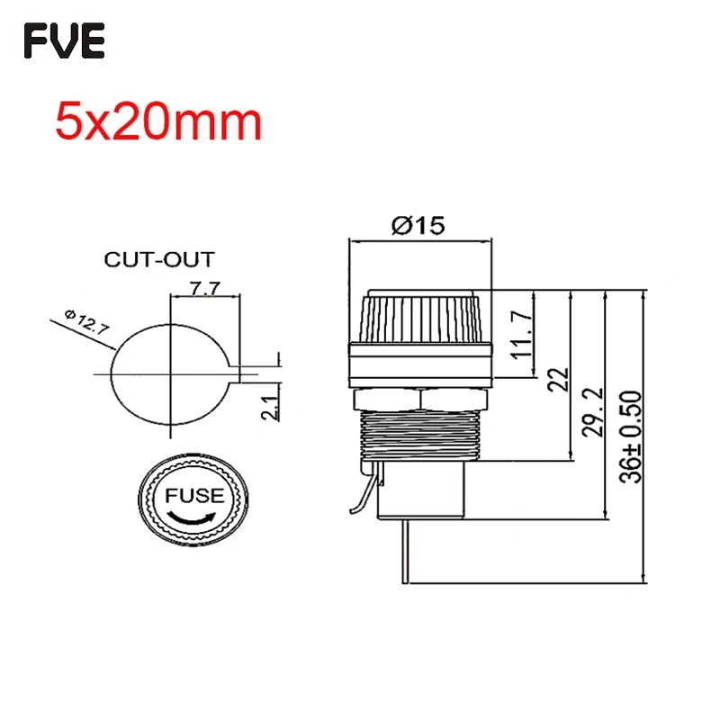 5*20mm 6*30mm 10A 250V Glass Fuse holders 5x20 6x30 Black Insurance Tube Socket Panel Mount Fuse Socket