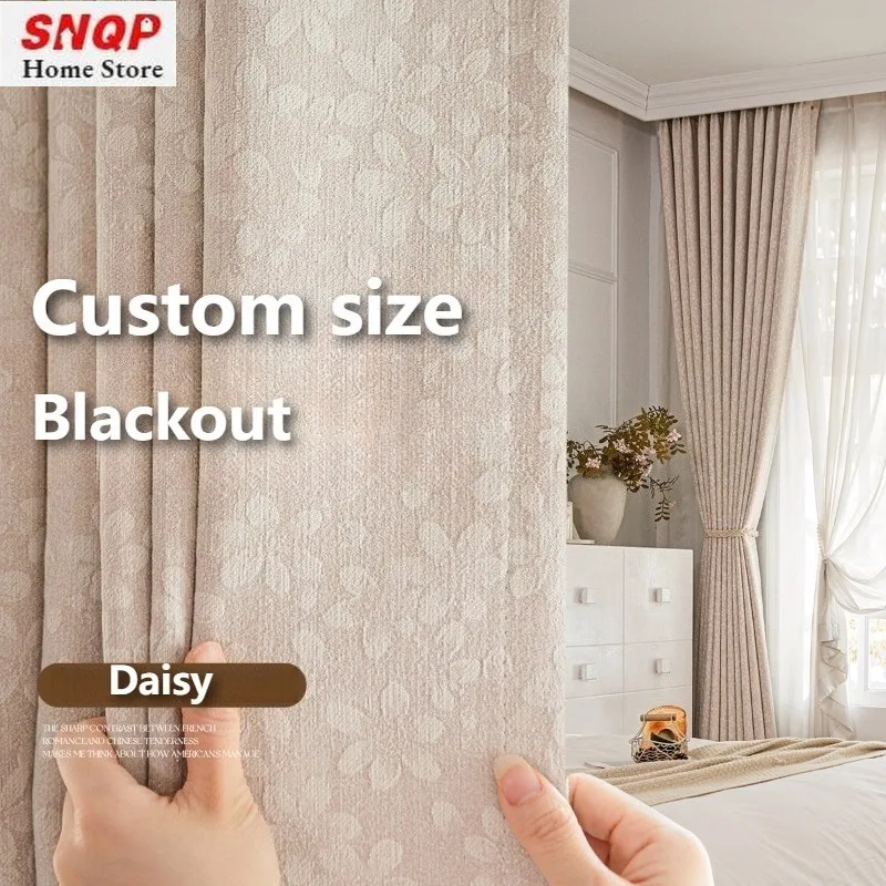 

Custom Size Jacquard Chenille Daisy French Princess Luxury Blackout Curtains for Living Room Bedroom Dining White Tulle Modern