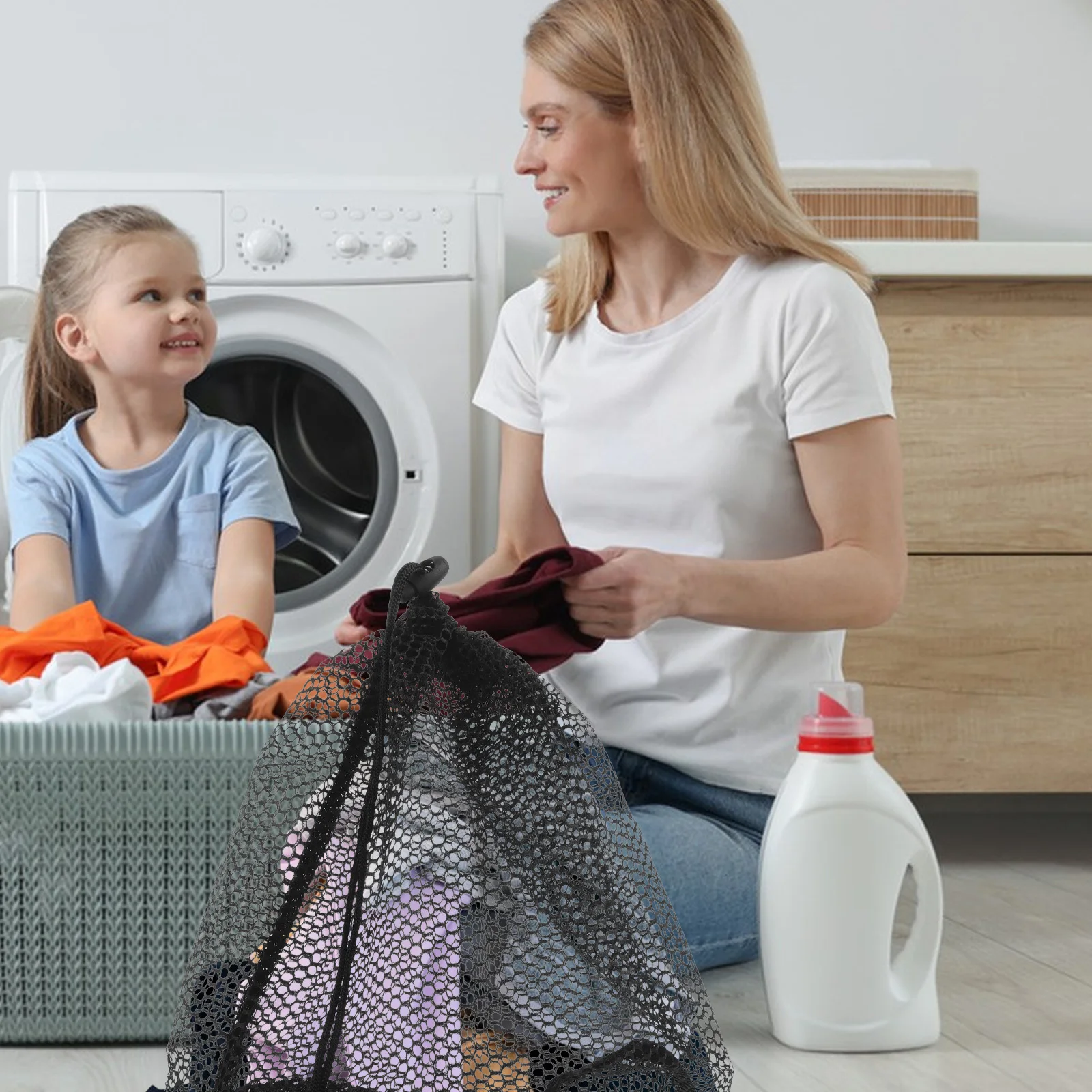 

3Pcs Black Mesh Laundry Bag Heavy Duty Drawstring Clothes Bras Sundry Storage Organizer Home Travel Dorm Use Black Mesh Bag