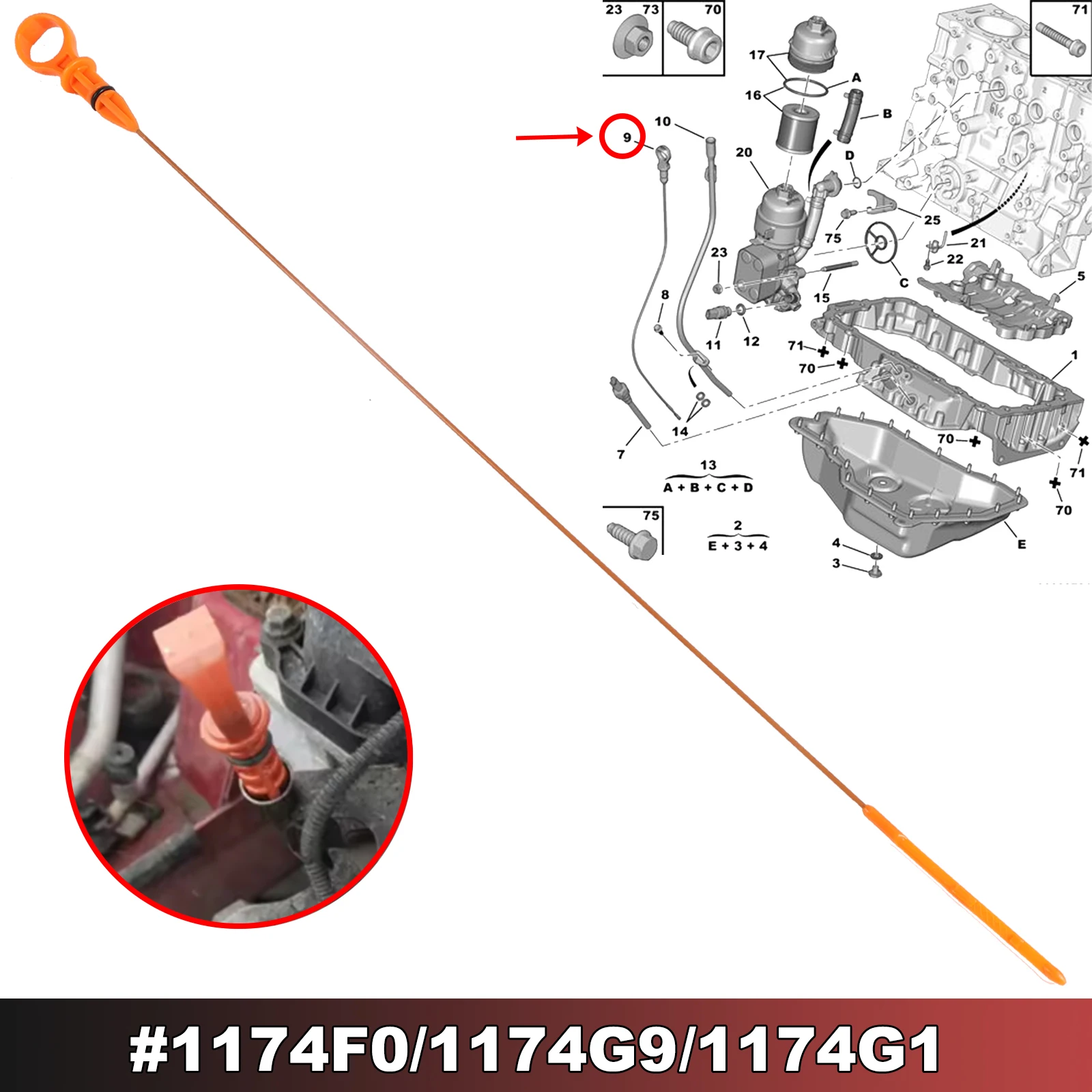 

Щуп для измерения уровня моторного масла 1174.G1 для Citroen C4 C5 C8 DS4 Peugeot 308 3008 407 508 5008 807 2.0 HDI Diesel 1174G1 1174F0 1174G9
