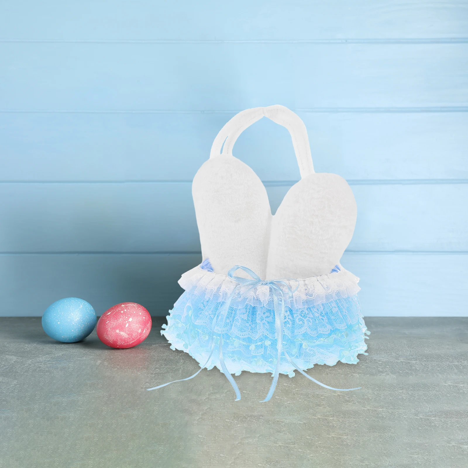 

Rabbit Ears Flower Basket Kids Blue 5856 Easter Wedding H held Portable Bunny Ear Tote Basket Outdoor Indoor Petal