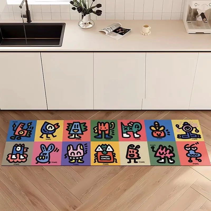 Kids Cartoon Theme Carpet Mat Rug Home Colorful Monster Pattern Keith Haring Style Street Art Floor Decor Rugs for Bedroom