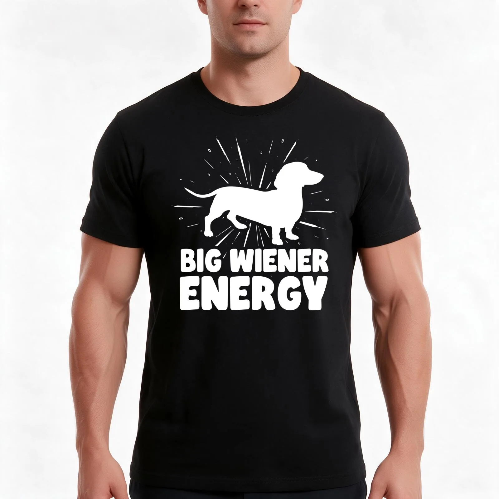 Big Wiener Energy Funny Dachshund T-Shirt, Summer Casual Cotton Tee, Oversized Streetwear Tops, Vintage Graphic Print