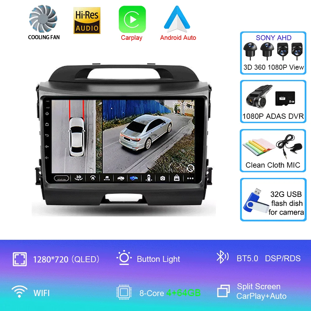 Android 16 Autoradio Draadloze CarPlay Auto voor KIA Sportage 3 2010-2015 2016 4G + WIFI Multimedia Video Player GPS 2din Autoradio - afbeelding 1