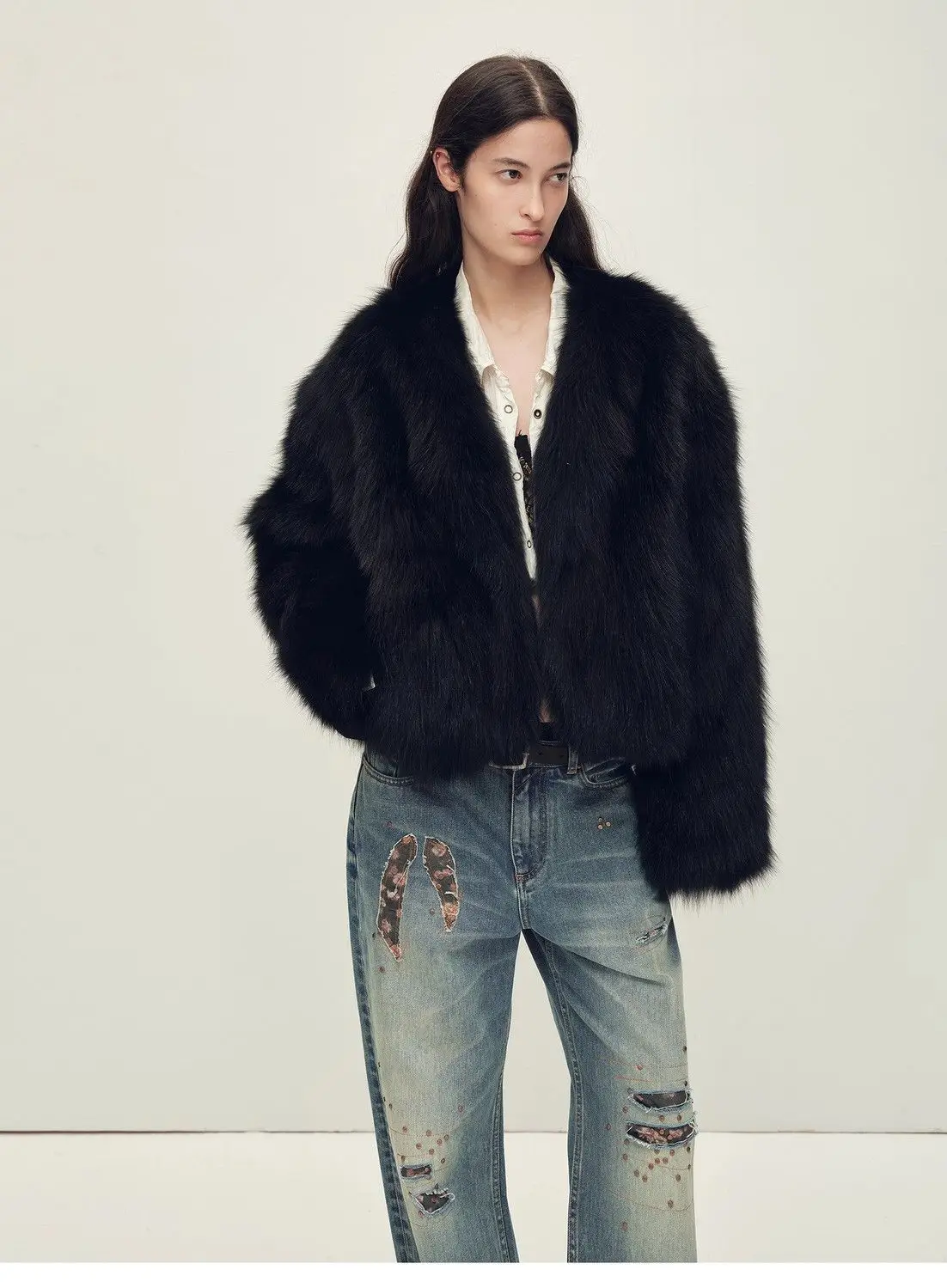 

Искусственное меховое пальто, женское пальто с поясом, прямая утренняя жена, Harajuku Ins, рукав-фонарь, черная шерсть, обычный расклешенный бедра, Feminina OL