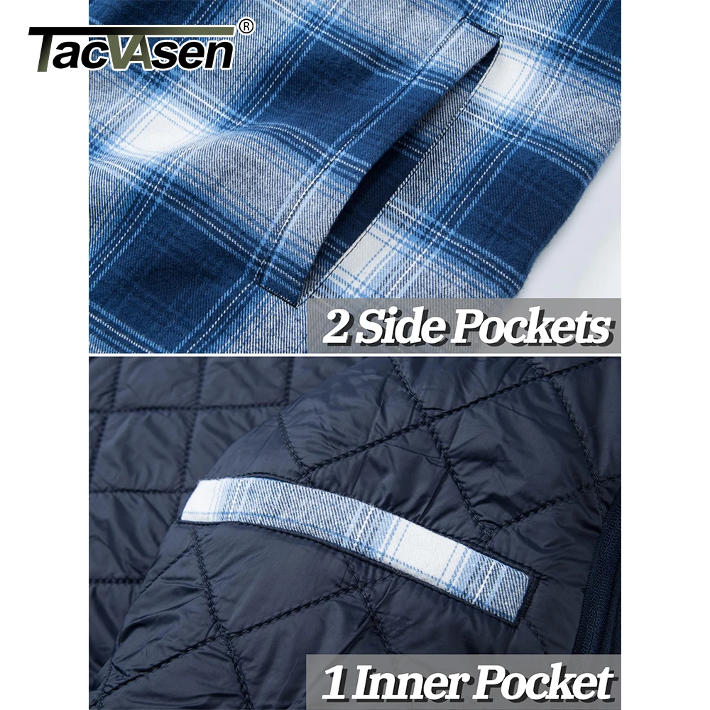 TACVASEN Flannel Plaid Shirt Jacket Mens Quilted Lined Winter Coats with Removable Hood Fall Winter Fashion Thick Hoodie Outwear