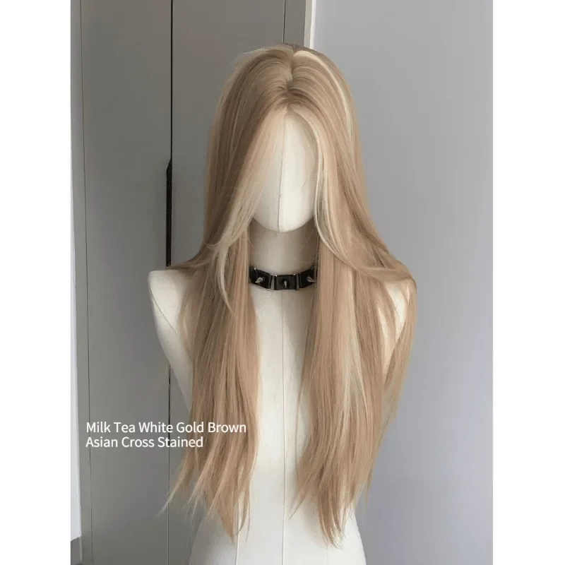 Long Silky Straight Synthetic wigs White gold color Cosplay Party Lolita Hair Wigs for Women Natural Heat Resistant Wig 가발