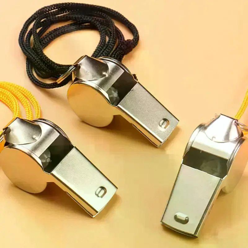 2 قطعة صافرة الفولاذ المقاوم للصدأ مع الحبل الرياضة في الهواء الطلق صافرة سوبر بصوت عال صفارة إنقاذ الطوارئ