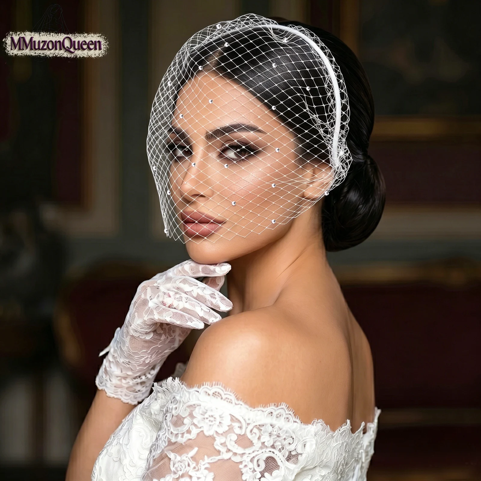 TOPQUEEN Rhinestone Birdcage Veil Vintage Headband White Mesh Bride Accessories Girls Holiday Hair Accessories Ma16