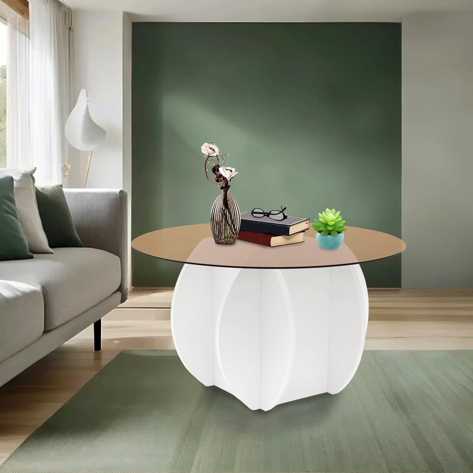 70cm Round Tabletop Coffee Table Tempered Glass Coffee Table Load Bearing Capacity 100kg for Offices, Living Rooms, Guest Rooms