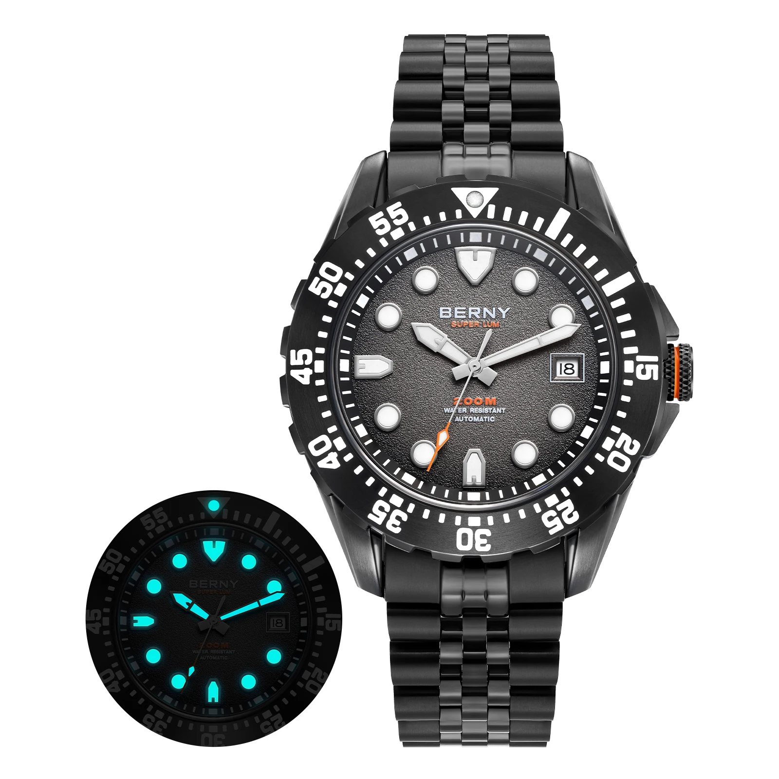 BERNY 20ATM Automatisch Duikhorloge voor Mannen MIYOTA 8215 Top Nauwkeurigheid 316L Staal Supper Lichtgevende Saffier AR Heren Duikhorloges
