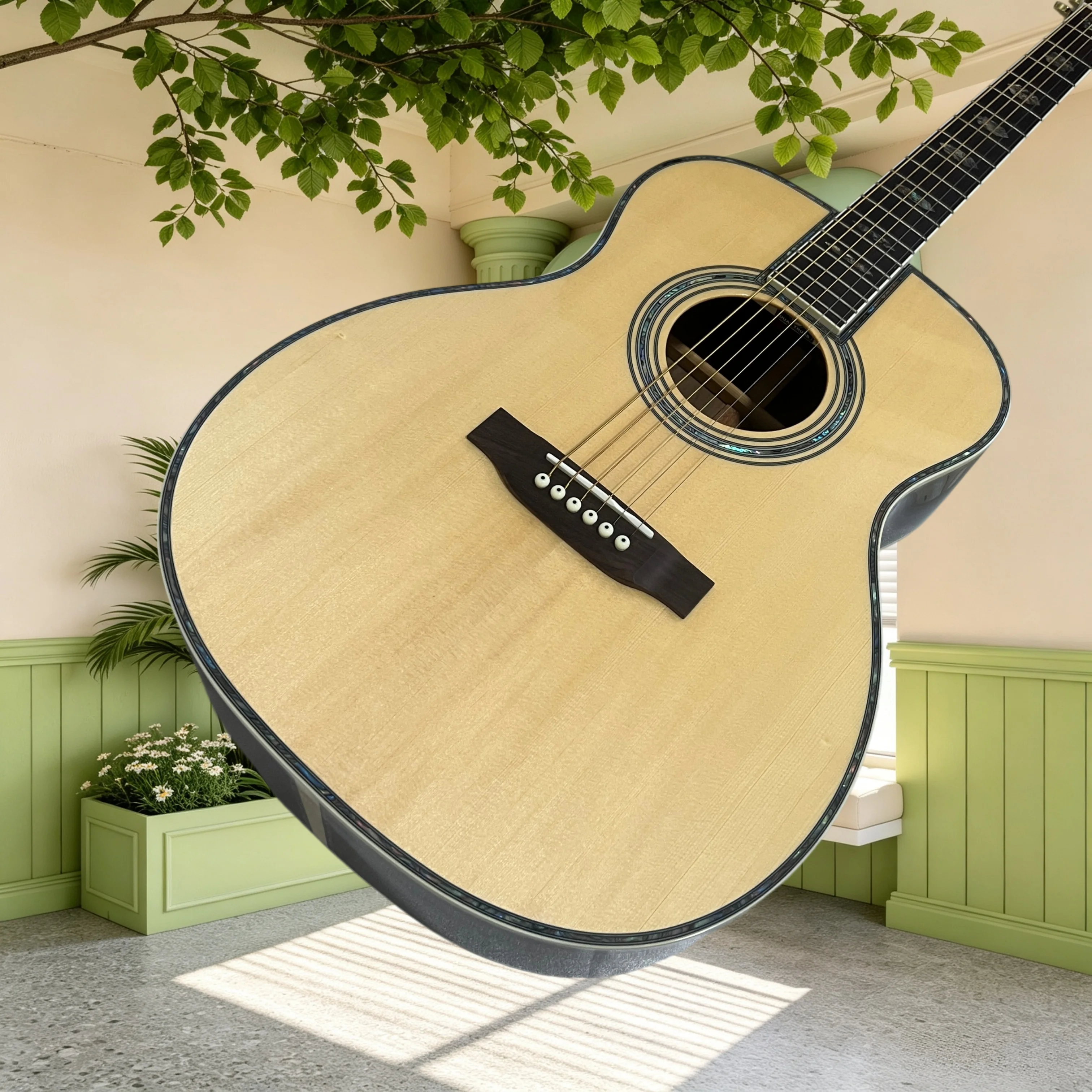 41 Inch OM45 Acoustic Guitar Spruce Top Rosewood Back Sides Abalone Binding Musician Fingerstyle Singing Recording Performance