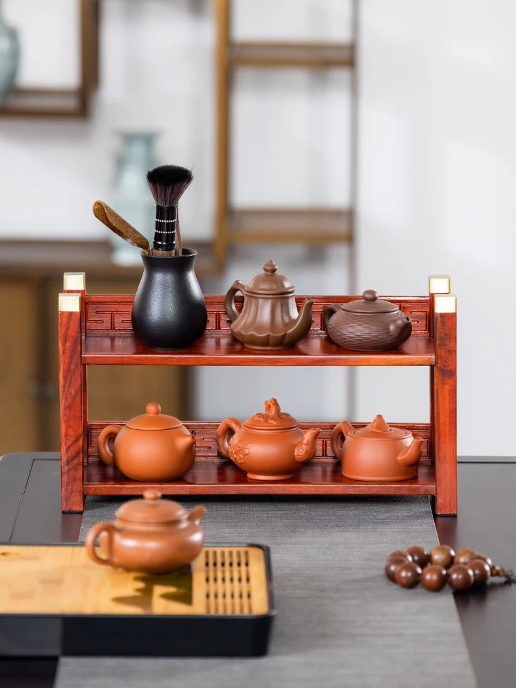 

Solid Wood Desktop Multi-Layer Holder Antique Shelf Tea Set Tea Cup Purple Clay Pot Storage Rack Small Storage Shelves