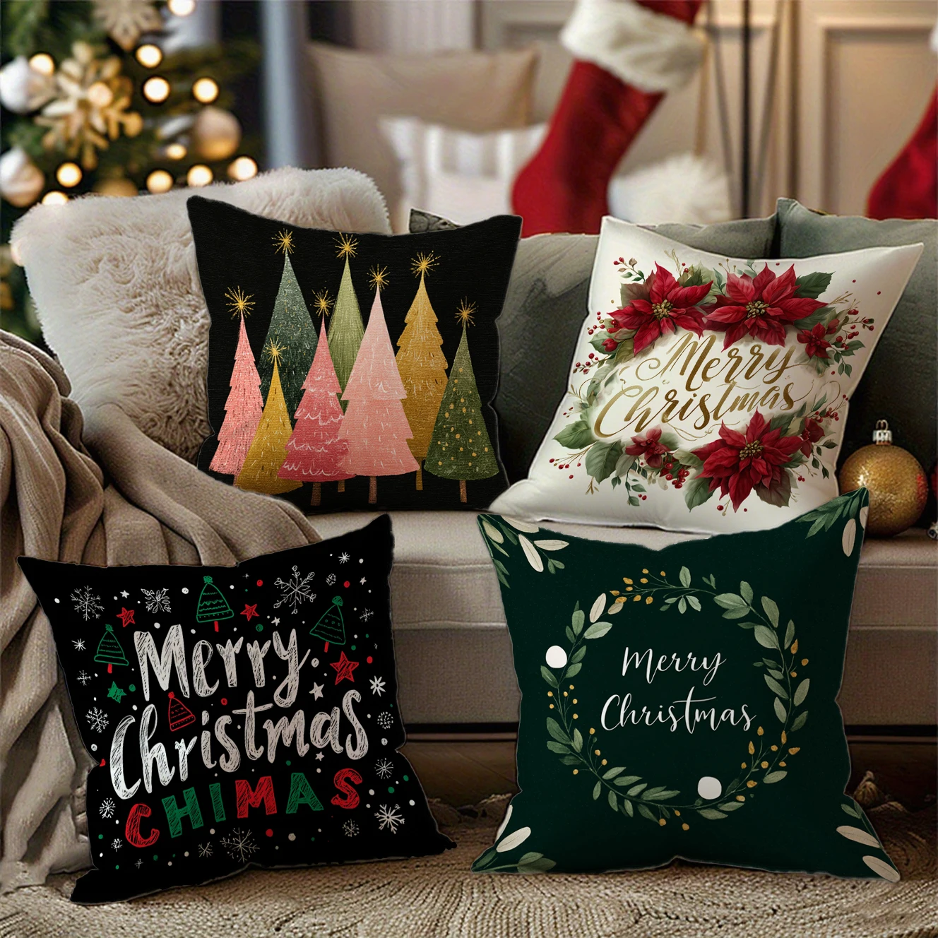 غطاء وسادة إكليل عيد الميلاد المجيد مناسب لأريكة غرفة نوم السيارة وغطاء الوسادة المزخرف #4