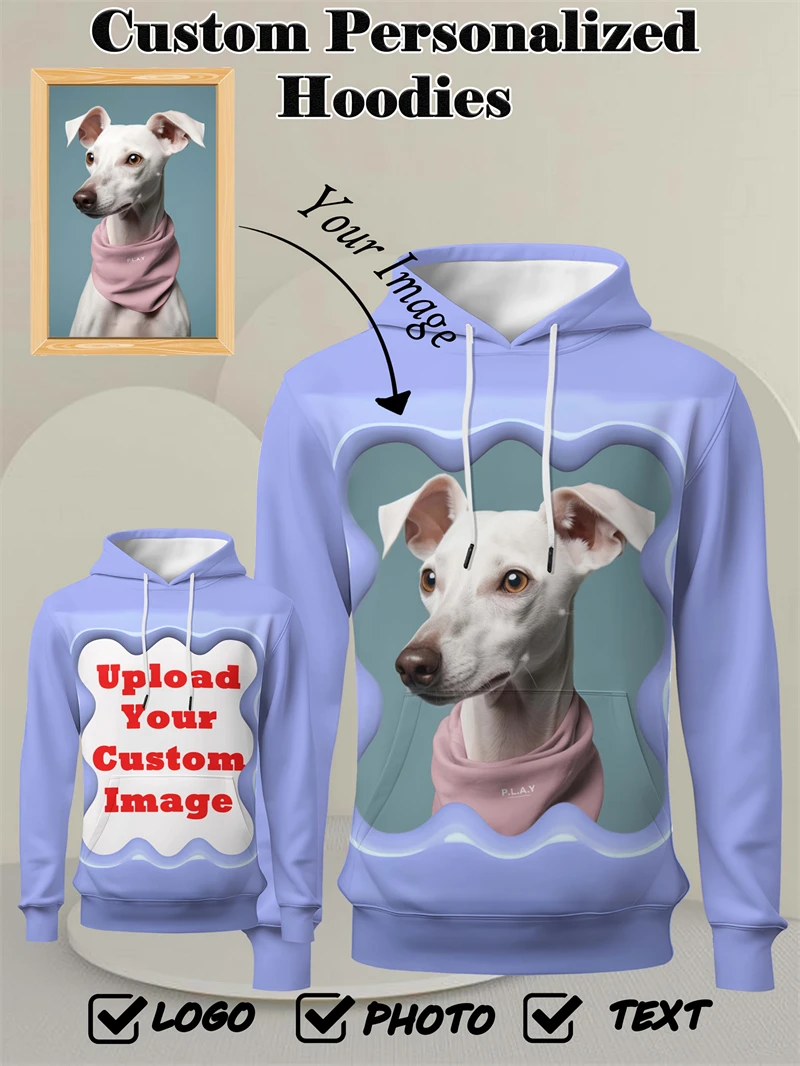 Funny Custom Pattern Hoodies Fashion Trend Long Sleeve Cute Dogs 3D Diy Printed Pullover Mens Women Autumn Loose Casual Hoody