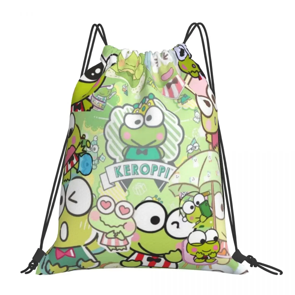 Sanrio Keroppi Drawstring bag Storage Portable Handbags Grocery Shopping Shoulder bags foldable Travel Bag