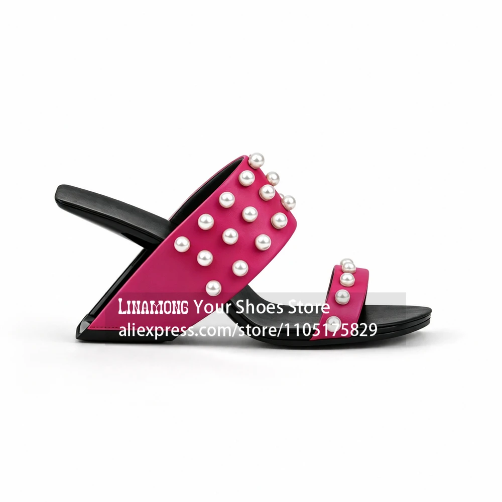 Pearl Decor Sculpture Novelty Heel Slippers Pearl Embellished Square Open Toe Summer Shoes Designer Sculpted Heel Mule Slippers