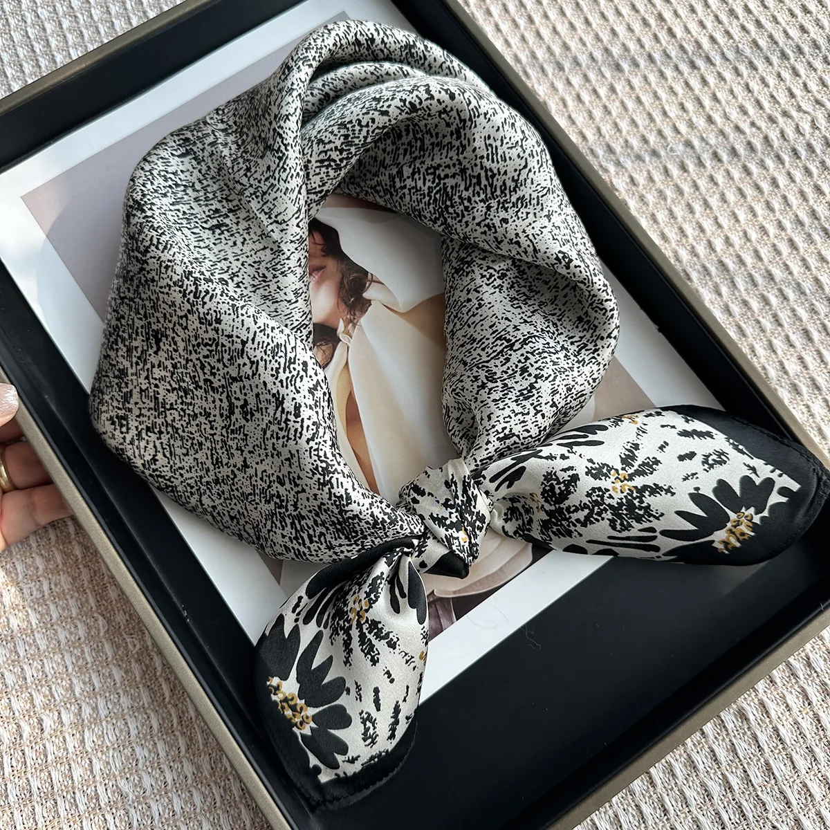 

65 см весенне-осенний модный шелковый маленький квадратный шарф для женщин, декоративная шелковая шаль с принтом, элегантная бандана, платки на голову