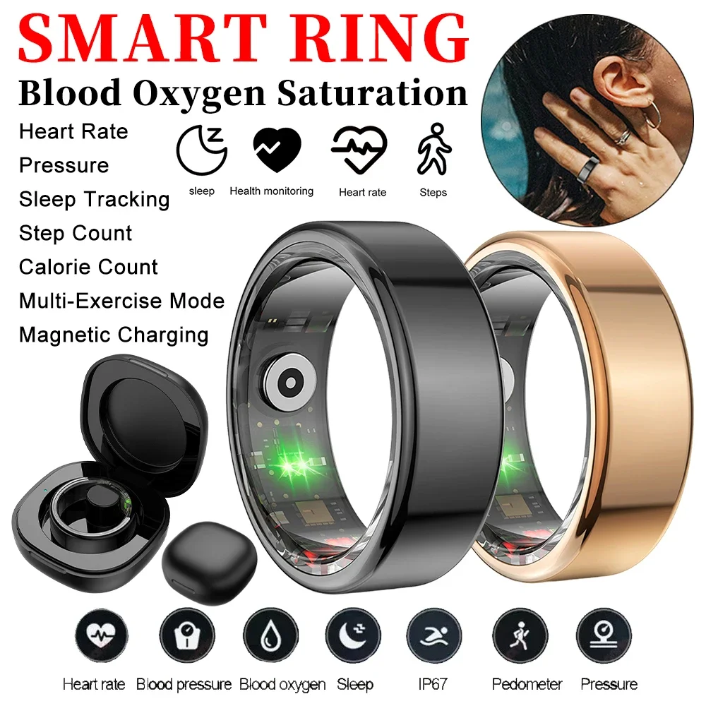 R02 Smart Ring Edelstahl Gesundheitsüberwachung IP68 & 3ATM Wasserdicht Multisportmodi Herzfrequenz Blutsauerstoff Tracker Ring