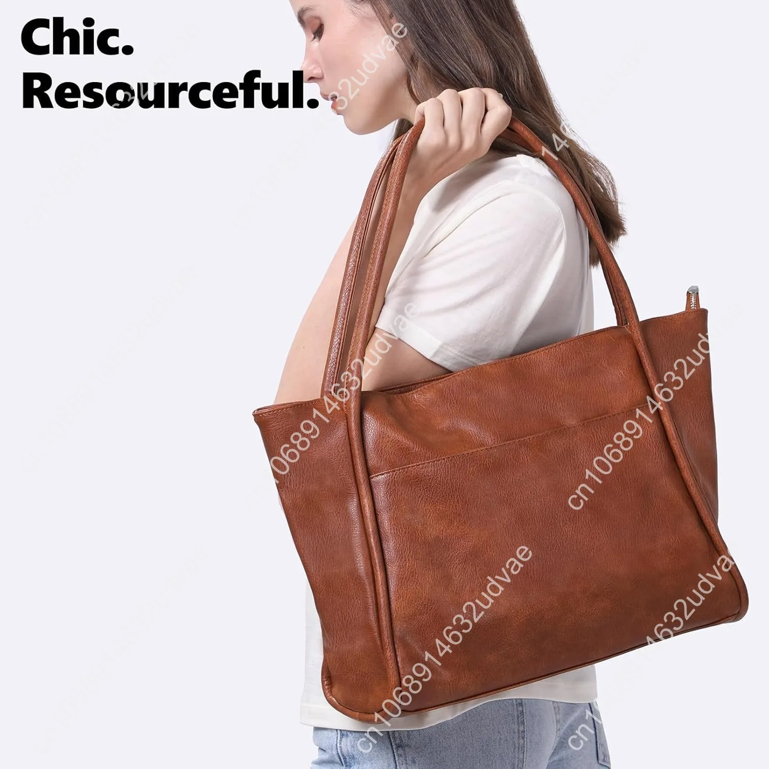 Large Tote Bag for Women Work with Zipper 16L Vegan Leather Ladies Travel Purses and Handbags