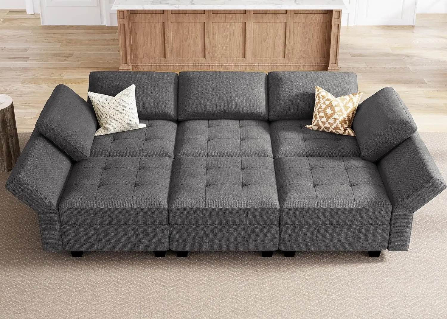 HONBAY Modular Sectional Sofa with 0ttomans Sleeper Sectional Couch for Living Room Sofa Bed Couch with Storage Dark Grey