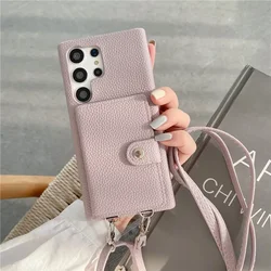 Luxury Litchi Leather Neck Shoulder Strap Crossbody Wallet Case for Samsung S23 Ultra S24 S20 S21 S22 S10 S8 S9 Note 20 10 8 9