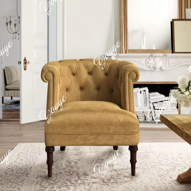 H XM American Retro Single Sofa Living Room Sofa Chair Fabric Tiger Chair French Single Chair Bedroom Casual Single