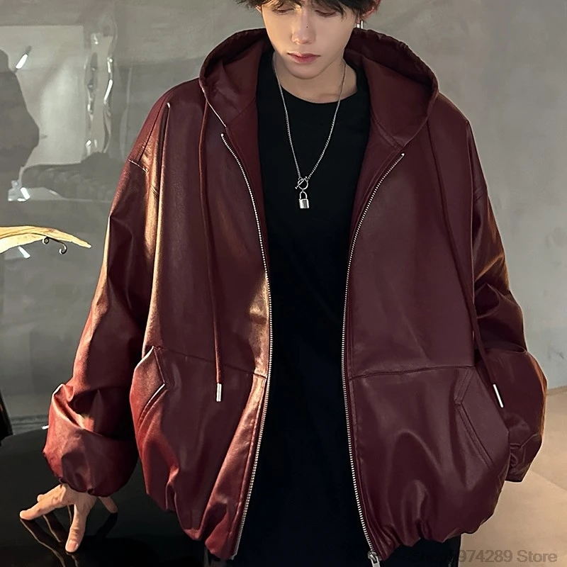 Oversized Vintage Loose Pu Leather Puff Sleeves Short Jacket Men Women Streetwear Male Zipper Retro Moto Biker Coat Outwear