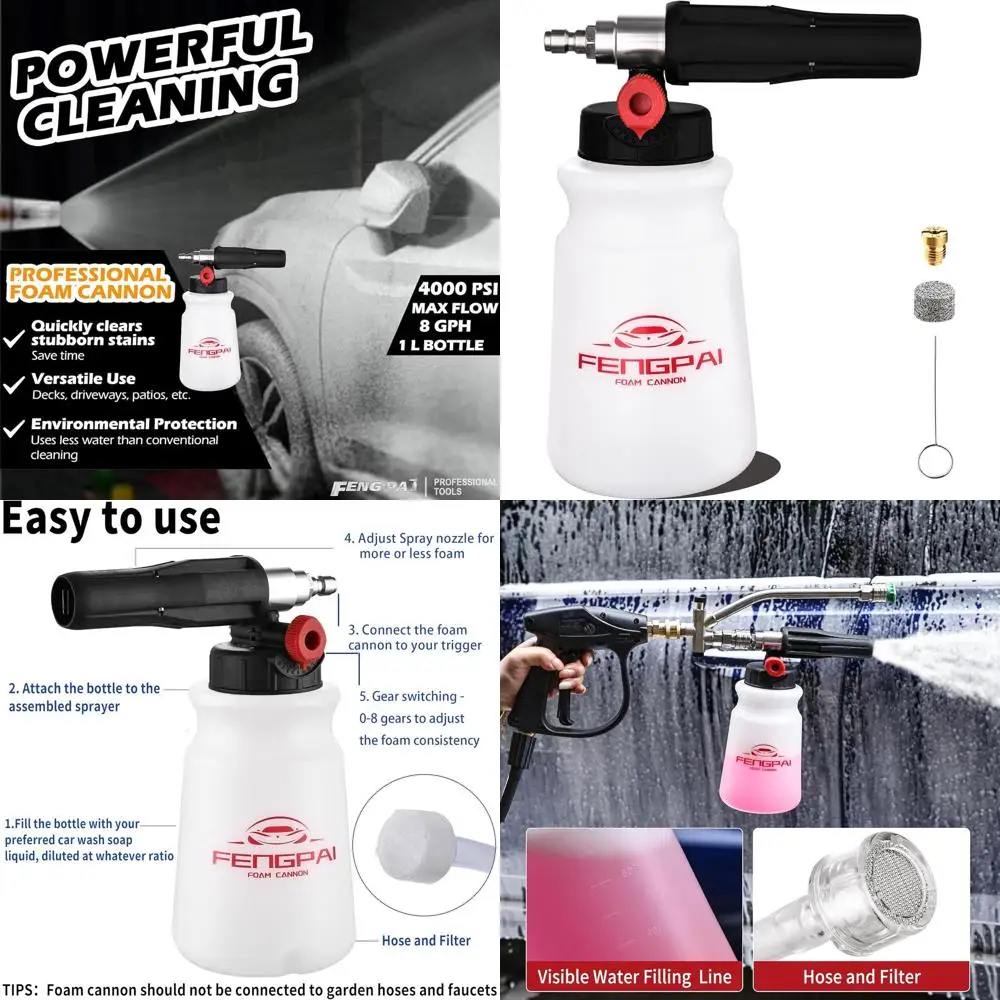 

Foam Cannon for Pressure Washer, Car Wash Snow Foam Cannon Lance Pressure Washer Soap Dispenser with Adjustable Thick Foam, 1/4