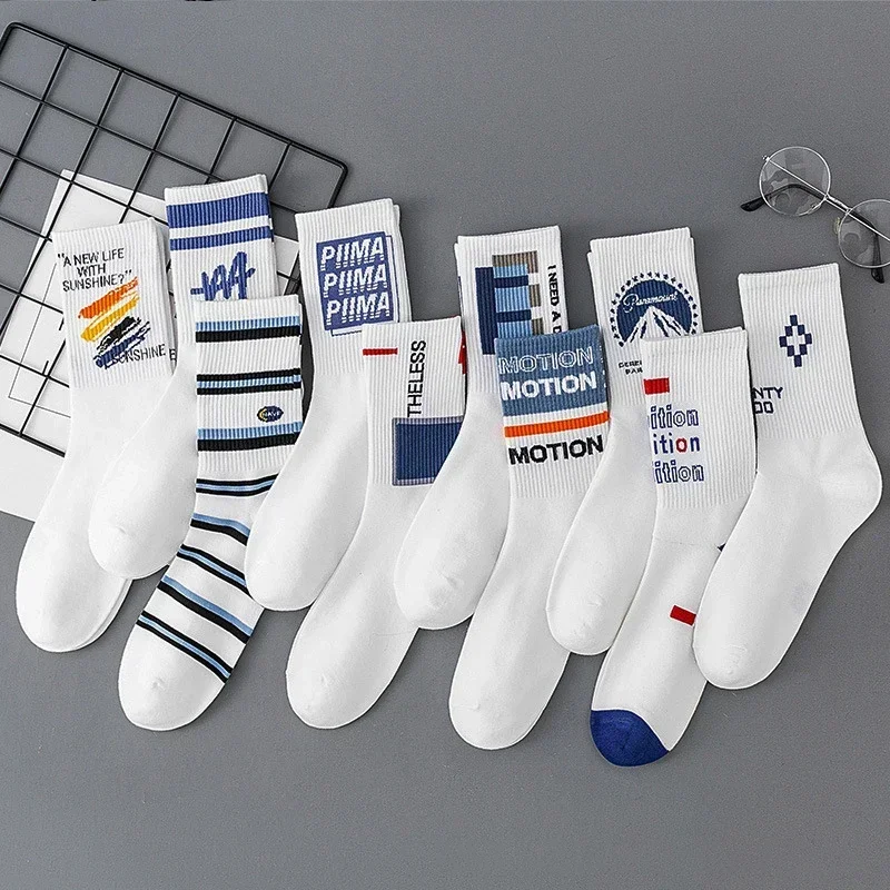 Fashion Student Couple Stockings Polyester Cotton Socks Mid-tube Sports Socks Summer White Men\'s Socks Cycling Sock 35-44 Size