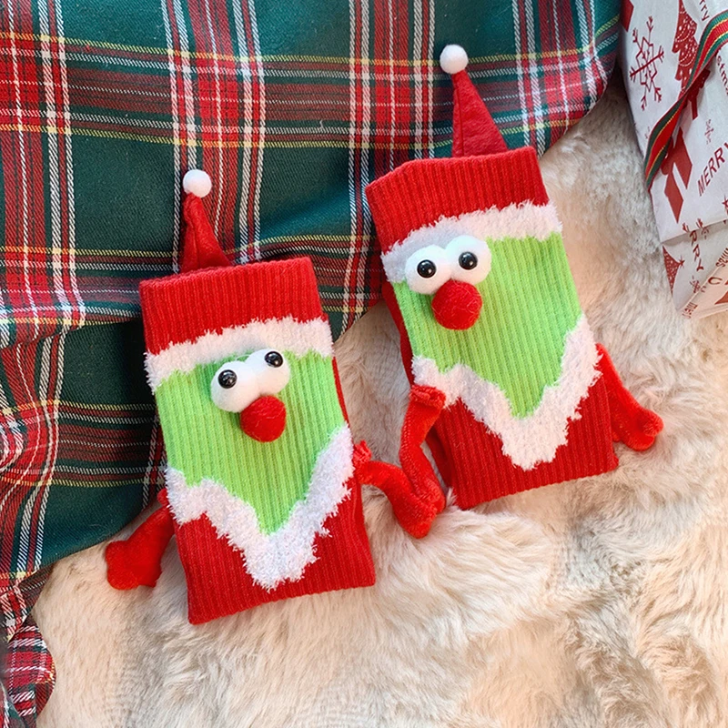 1Pair Cartoon Cute Christmas Socks Breathable Long Tube Hose Funny Novelty Magnetic Socks Home Couple Socks Christmas Gifts