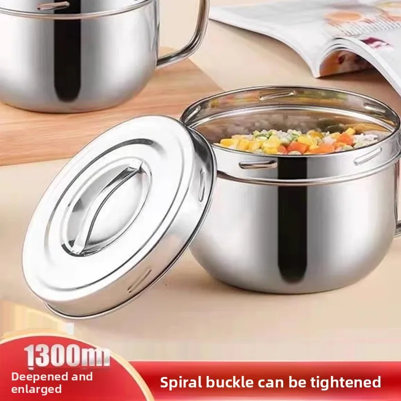 

Thiened 304 Stainl Steel Fast Food Cup with Tightening Lid Double Layered Meal Box for Students And Office Workers Noodl...