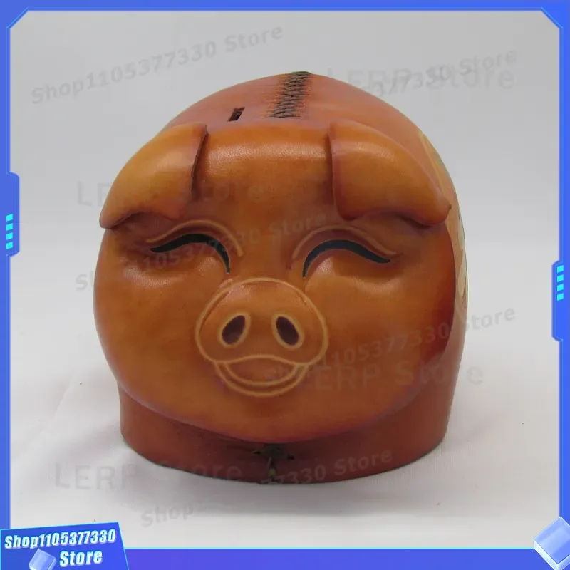 Handmade Genuine Leather Piggy Bank Classic Chinese God of Wealth Flower Pattern Ornament Home Decoration Gift Lucky Fortune