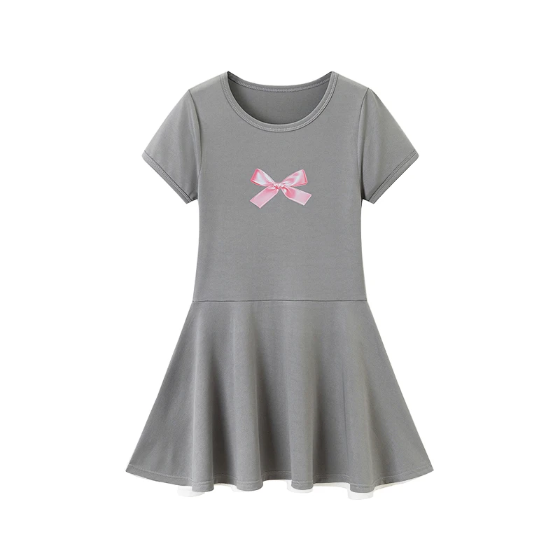 1/3-teiliges Mädchen-Sommerkleid, bequemes Freizeitkleid, süßes und niedliches Kleid mit Schleifendruck, Plissee-Kleid, Rundhals-Knielanger Rock – Detail 10
