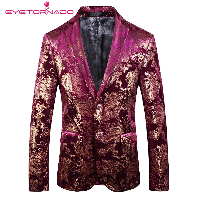 

Men's Floral Single Button Blazer, Slim Casual Business Suit, Classic Groom Jacket, Plus Size, Spring, Autumn Fashion, E69