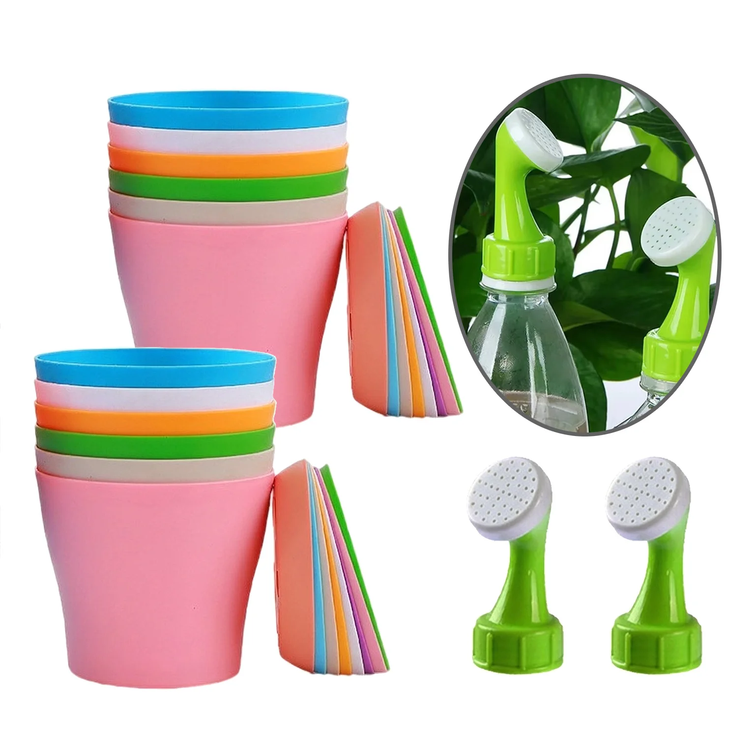 Random Color Open Mouth Plastic Flower Pots with Watering Sprinkler Head Round Planter Pot Set for Indoor Outdoor Plants TMZ