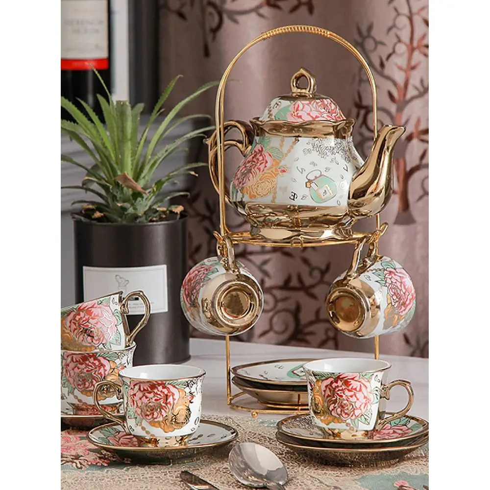 

Set European Style Ceramic Coffee Cup Saucer Set Afternoon Tea Utensils Electroplating Coffee Utensils School Supplies
